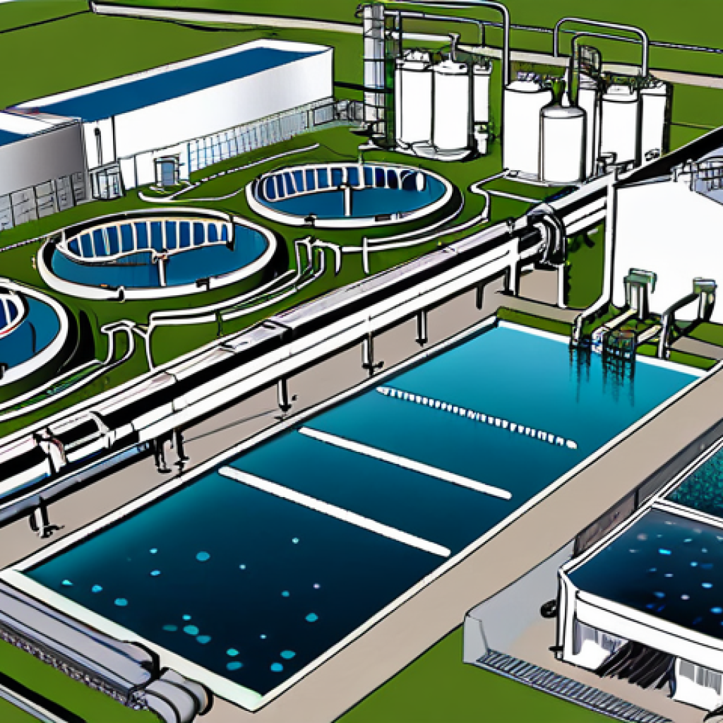 친환경건설기사 실기시험 기출 문제 분석 - **Water Treatment Plant Overview:** "A modern water treatment plant, showcasing various stages of wa...