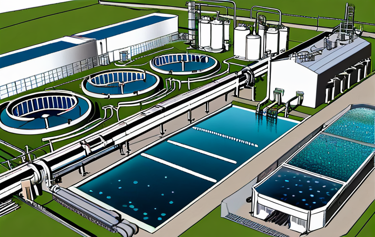 친환경건설기사 실기시험 기출 문제 분석 - **Water Treatment Plant Overview:** "A modern water treatment plant, showcasing various stages of wa...